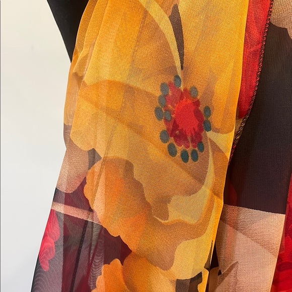 Floral Sheer Scarf - Red and Yellow and black - Picture 5 of 5